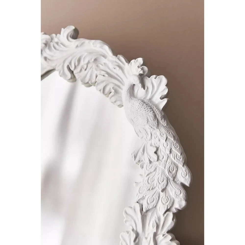 Anthropologie Regine Vanity Mirror White Ornate Flora and Fauna Design‎ NEW